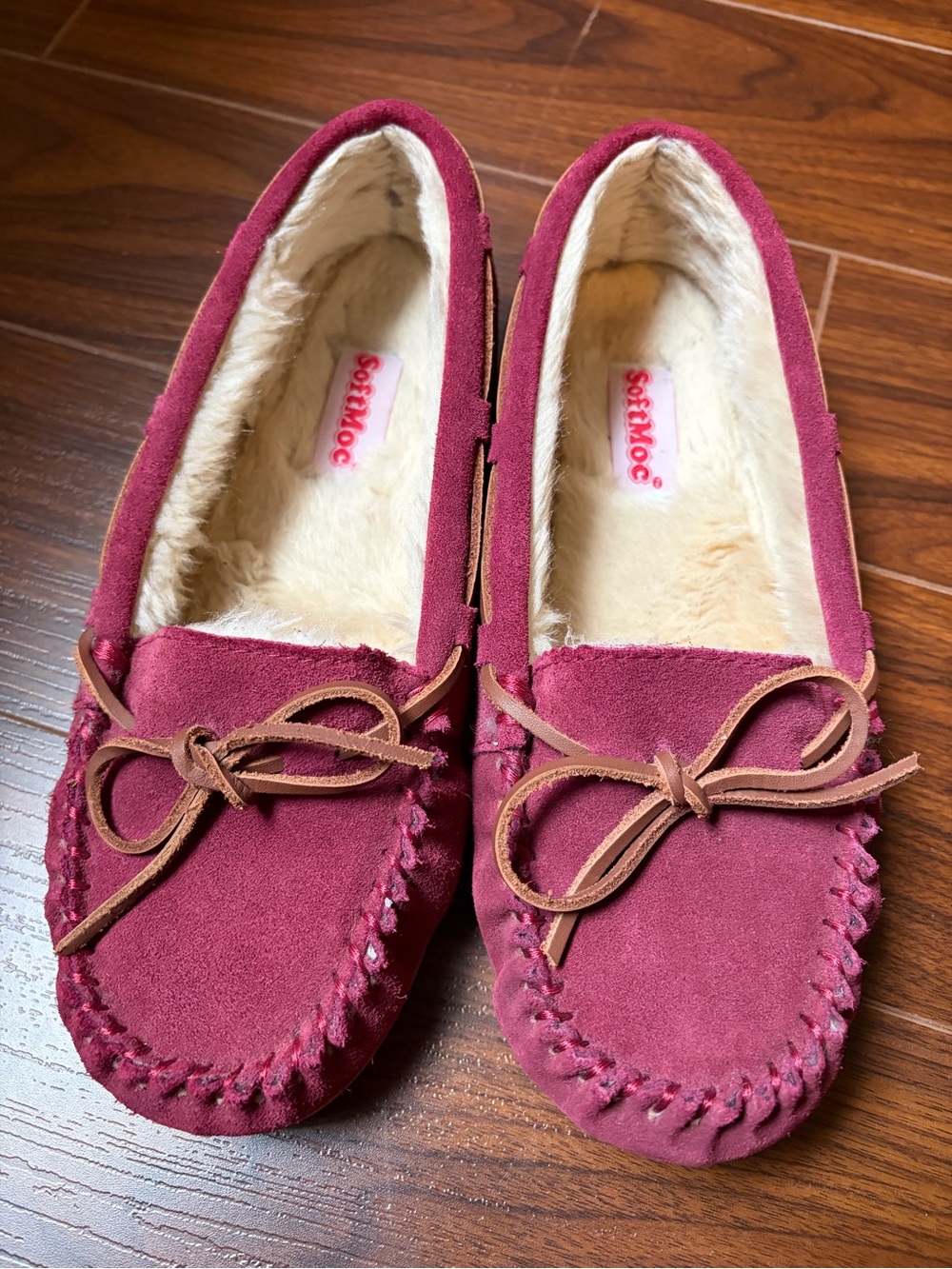SoftMoc Women's Wine Suede Moccasin Slippers with Shearling Lining